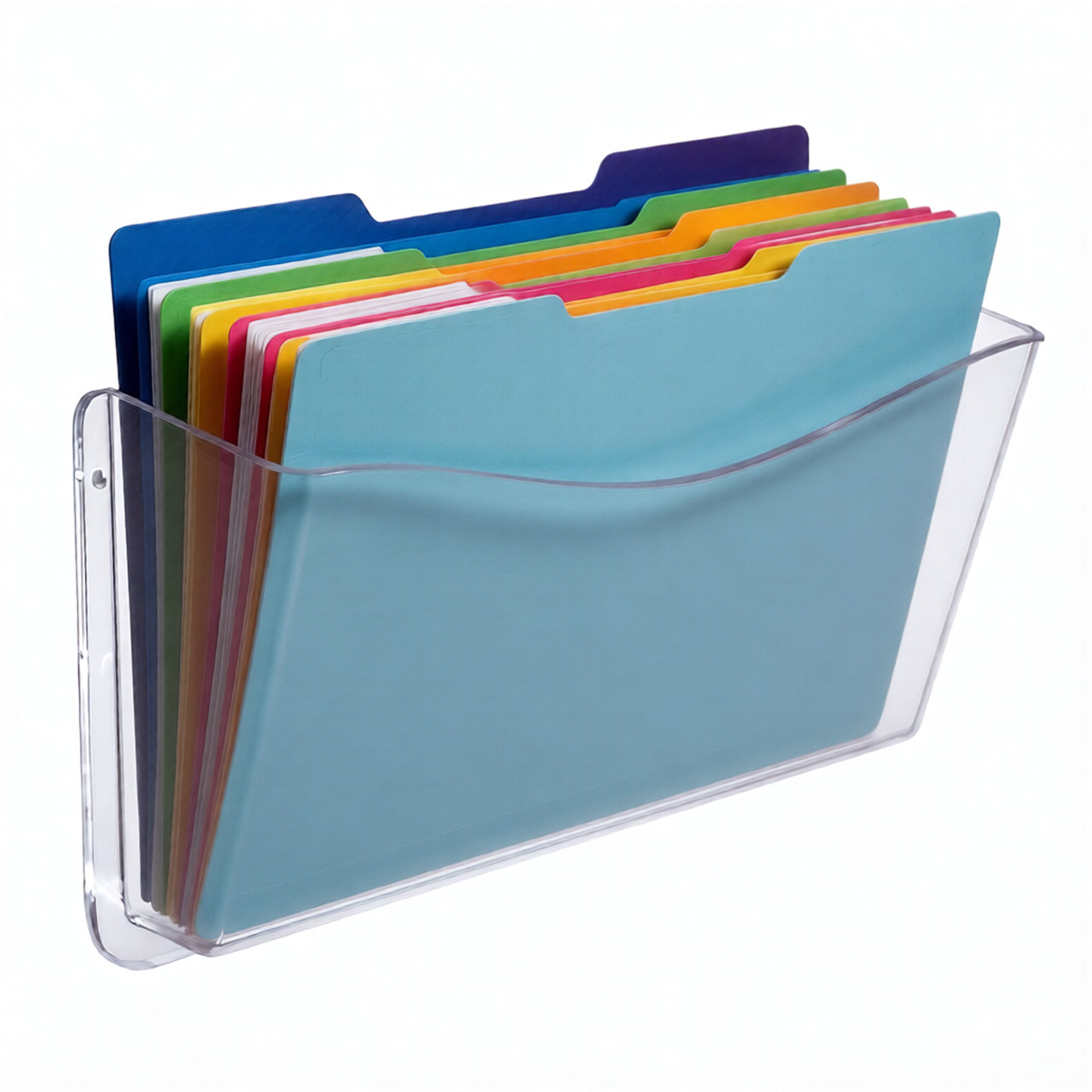 Clear Plastic Wall Mount File Holder with Hanging Hardware, 4-Pack