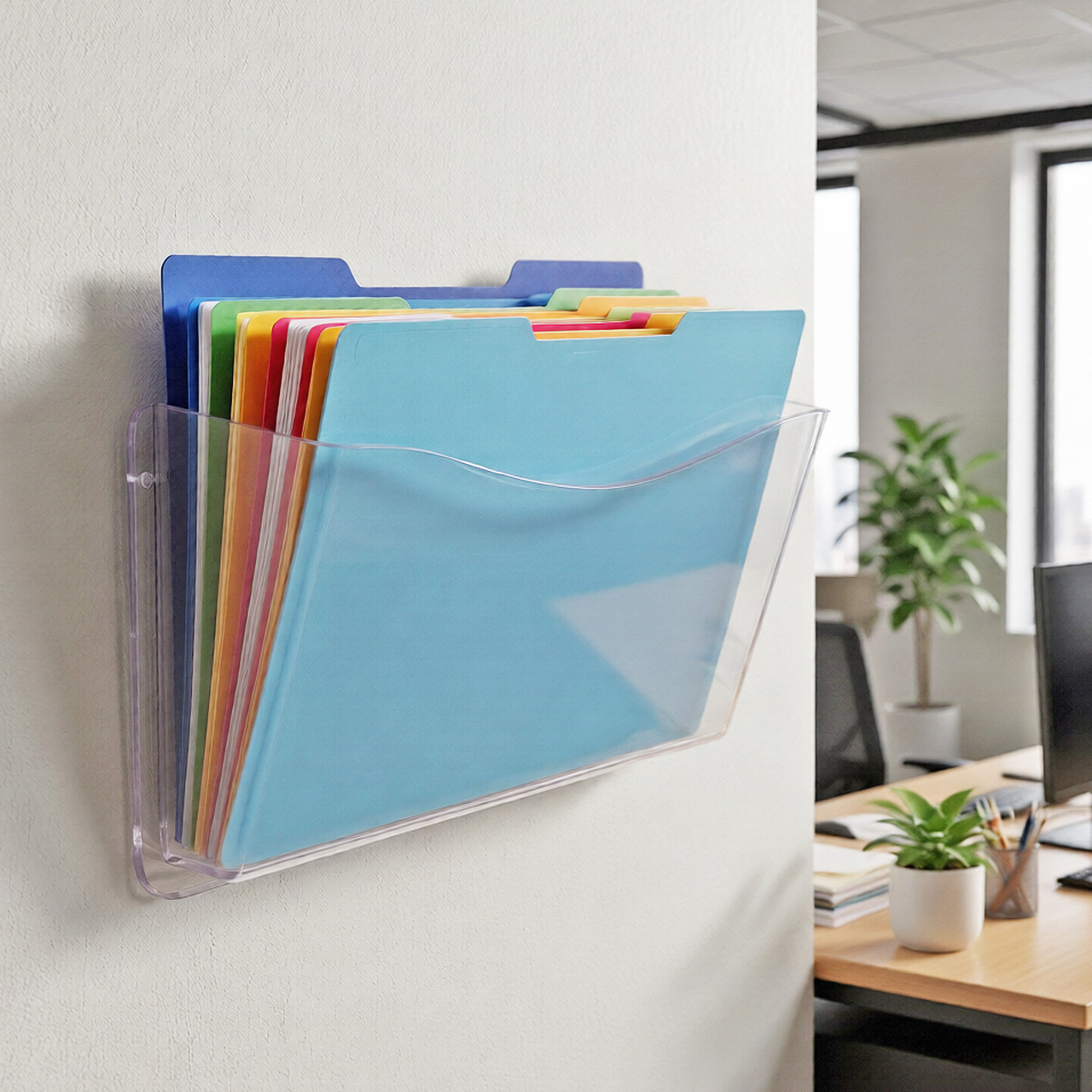 クリアファイル H Clear Plastic Wall Mount File Holder with Hanging Hardware, 4-Pack