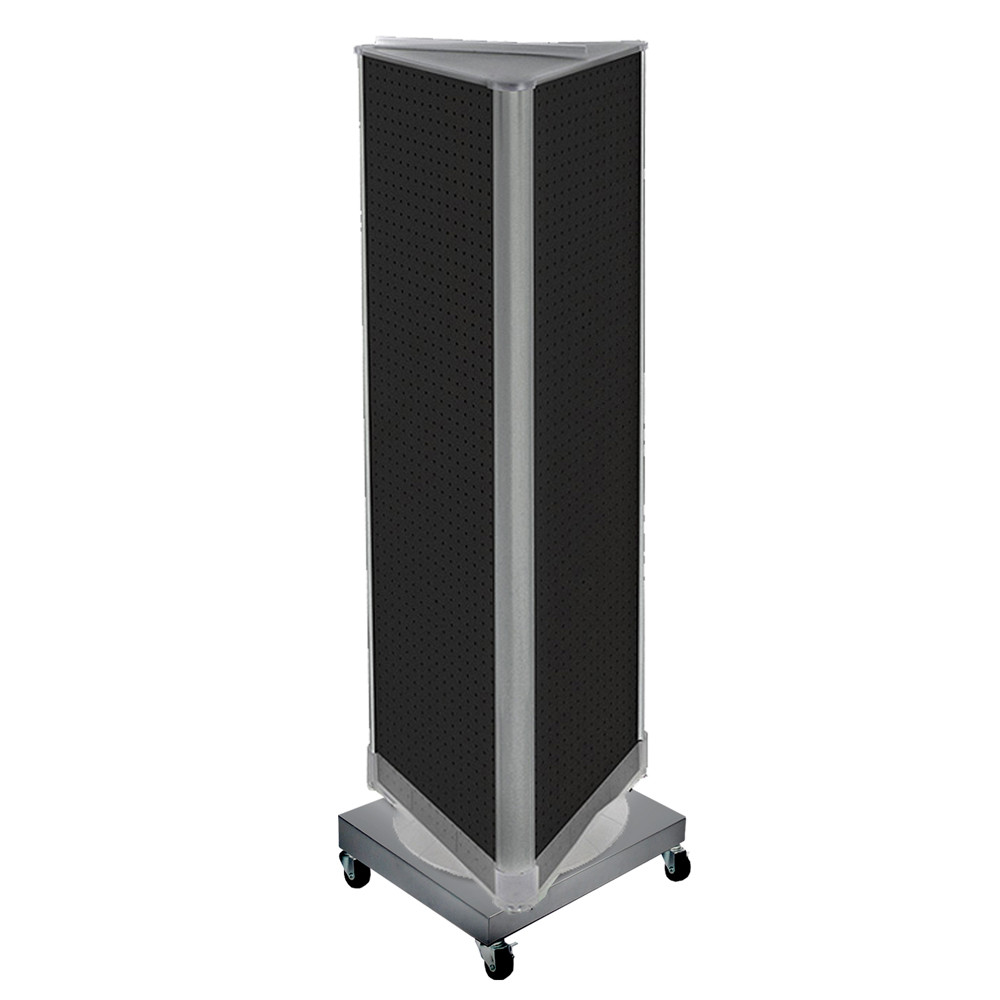 Three-Sided Revolving Pegboard Tower Floor Display on Wheeled