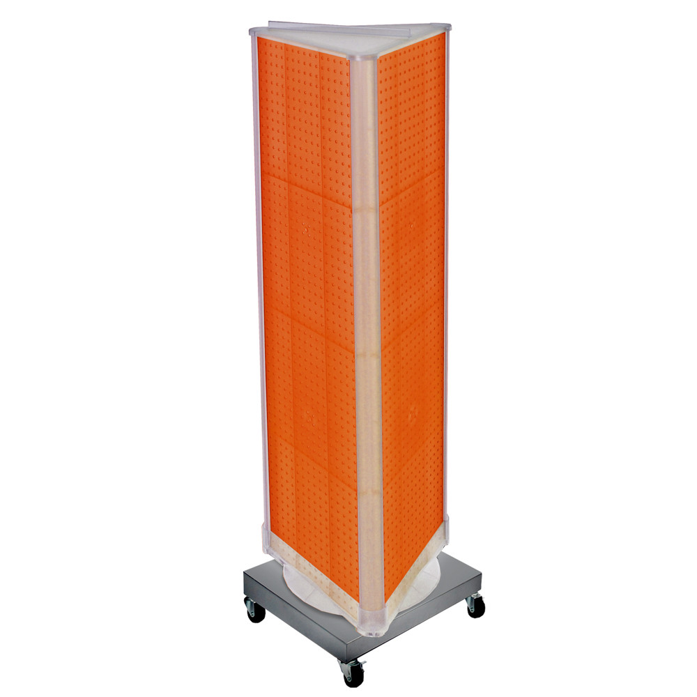 Three-Sided Revolving Pegboard Tower Floor Display on Wheeled