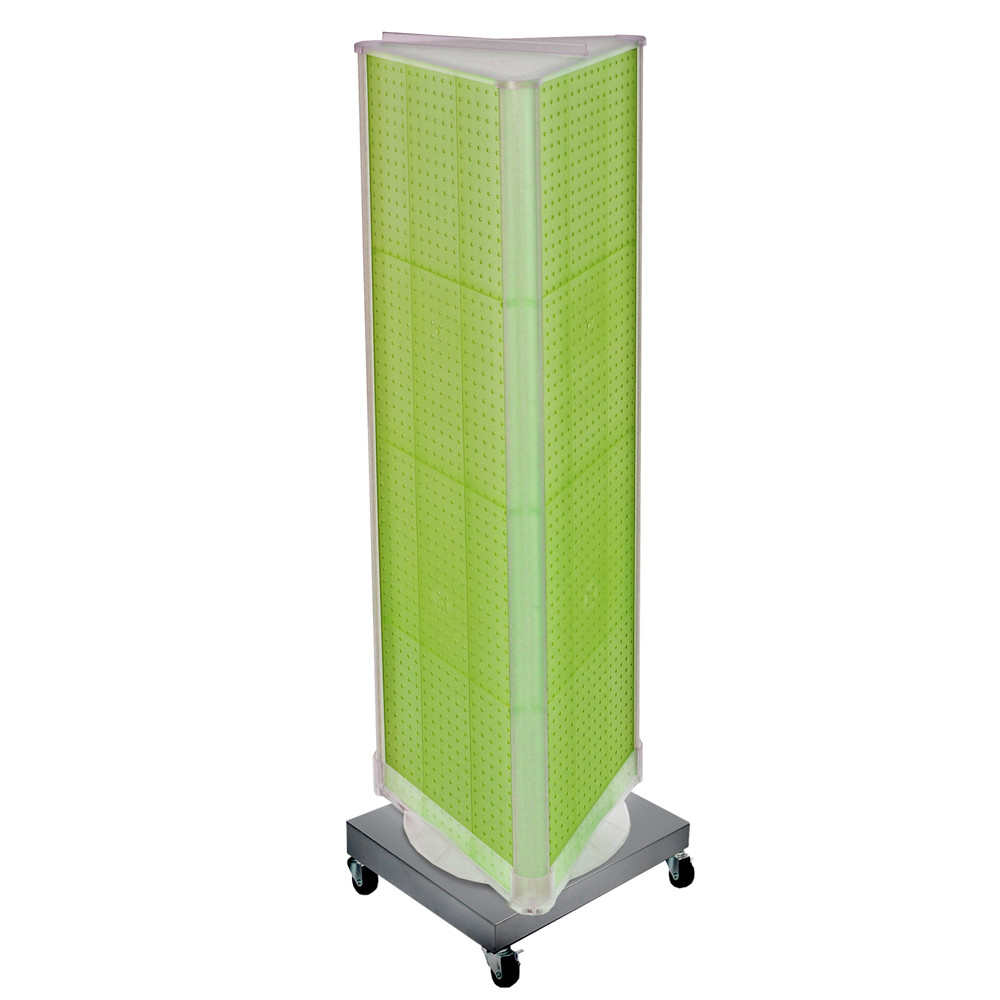 Three-Sided Revolving Pegboard Tower Floor Display on Wheeled