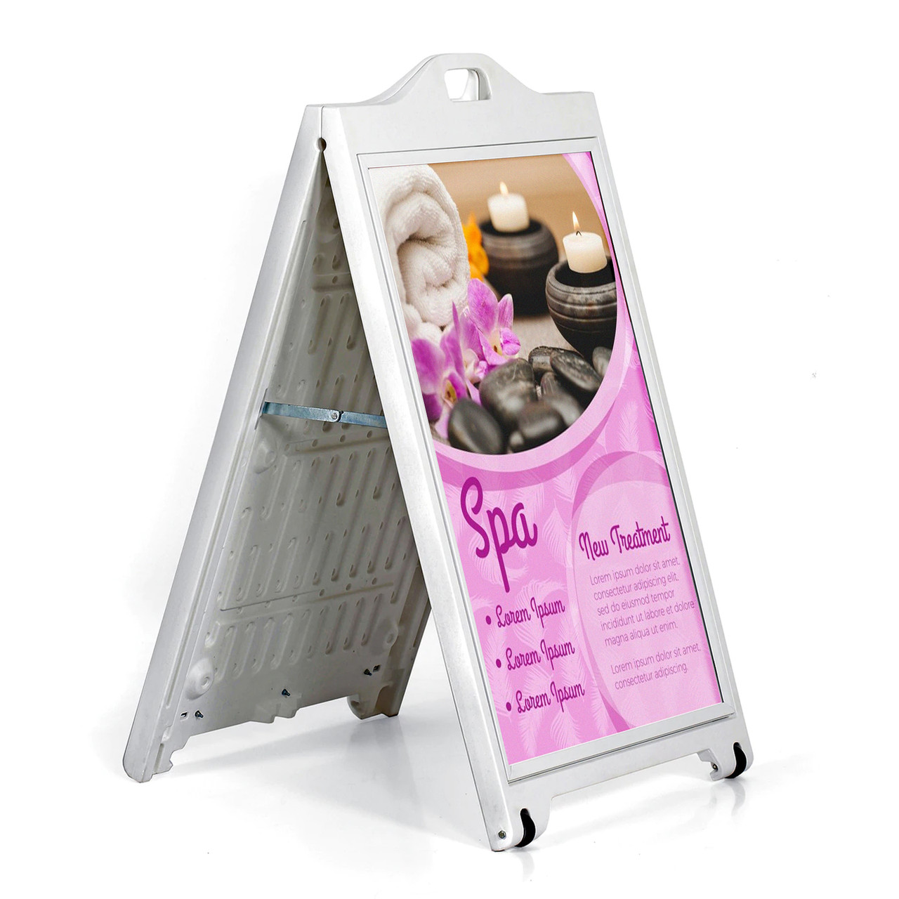 White Double-Sided Sidewalk A-Frame Sign w/ Protective Lens 24