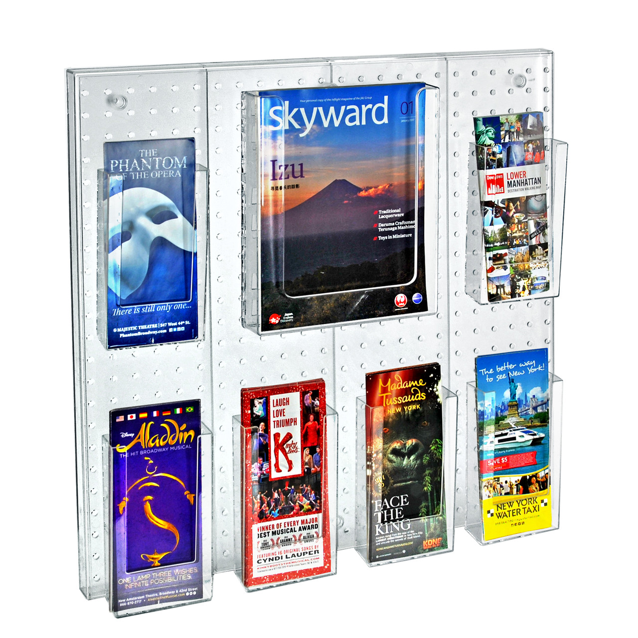 7 Pocket Multi Tier Wall Brochure Holder: 6 Trifold Size Pockets