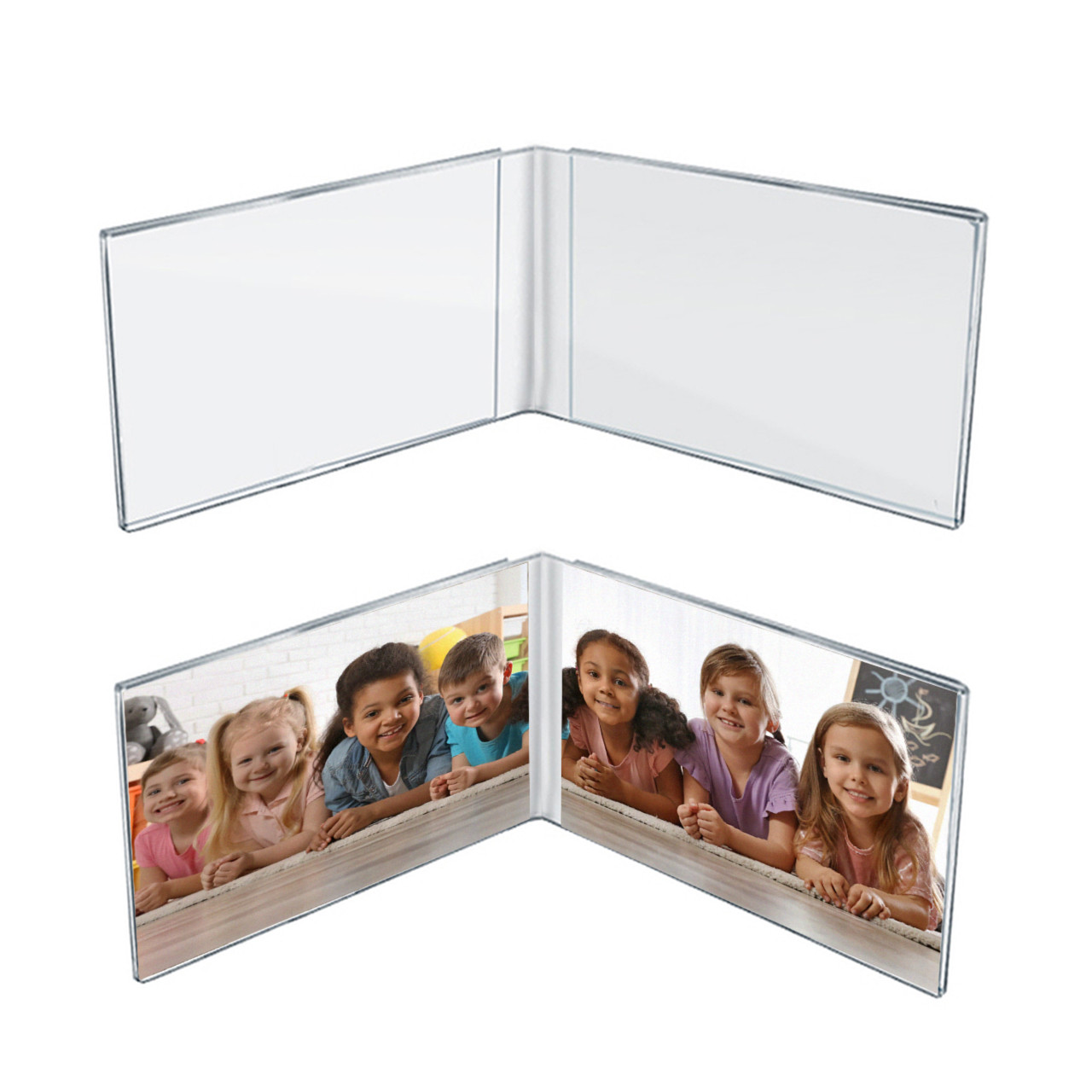 Azar Displays Clear Acrylic Double Photo Holder, Side by Side Dual Frame, Size 7W x 5H, 2-Pack