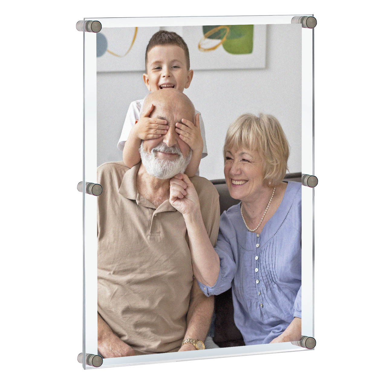 Floating Acrylic Wall Frame with Silver Stand Off Caps: 24" x 36" Graphic  Size, Overall Frame Size: 28" x 40", GIFT SHOP Azar Displays