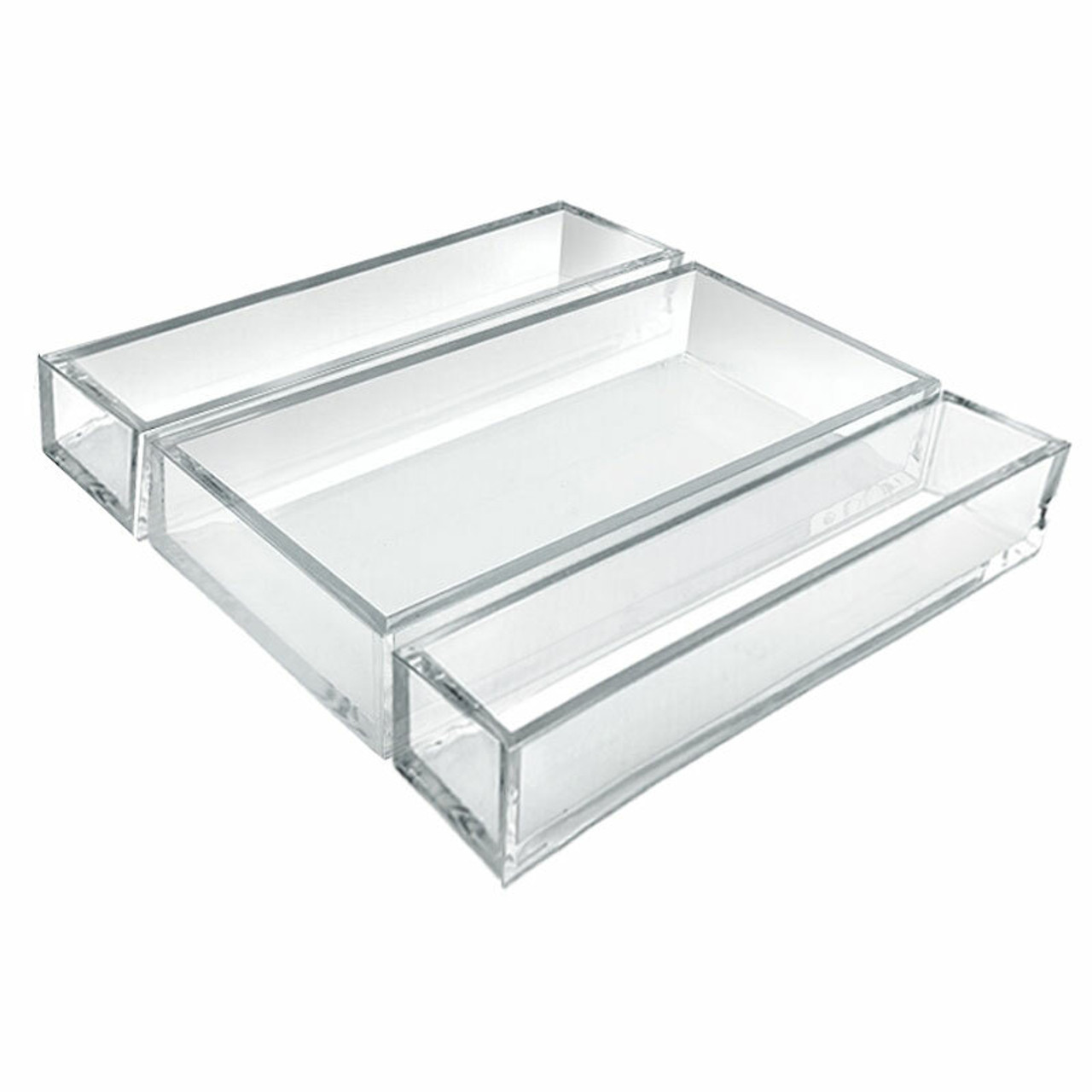 Deluxe 3 Piece Clear Acrylic Tray Set, Two Narrow Rectangle Trays and One  Large Rectangle Tray Organizer for Desk or Counter