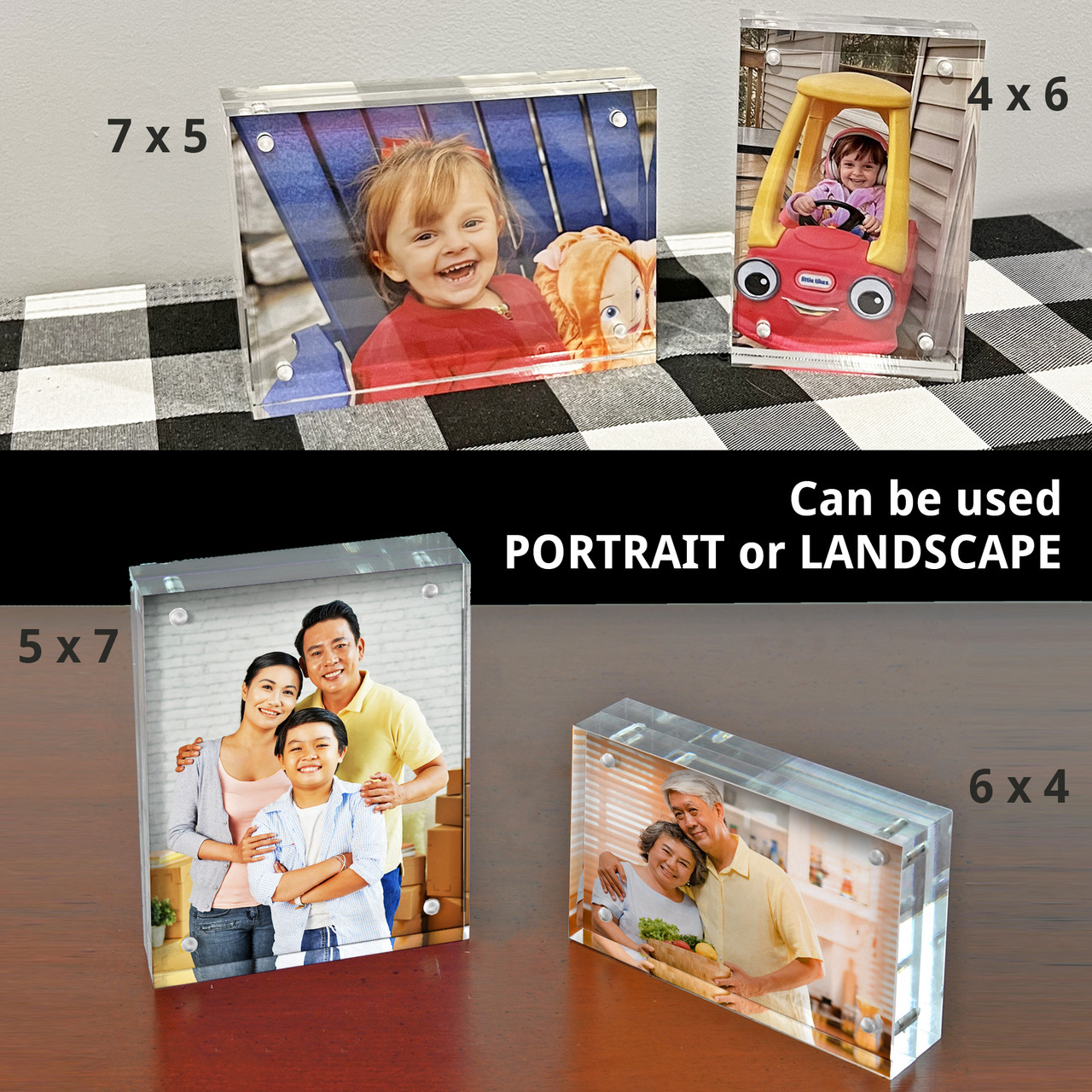 Azar Displays Clear Acrylic Magnetic Photo Block Frame Set With 4x6 And 5x7  Size Frames : Target