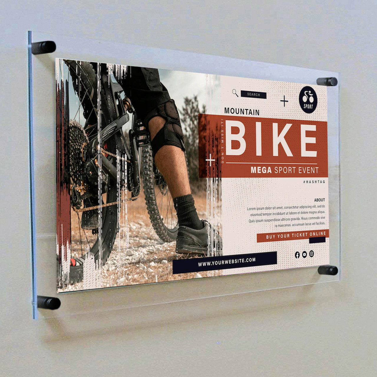 Floating Acrylic Wall Frame with Black Stand Off Caps: 18