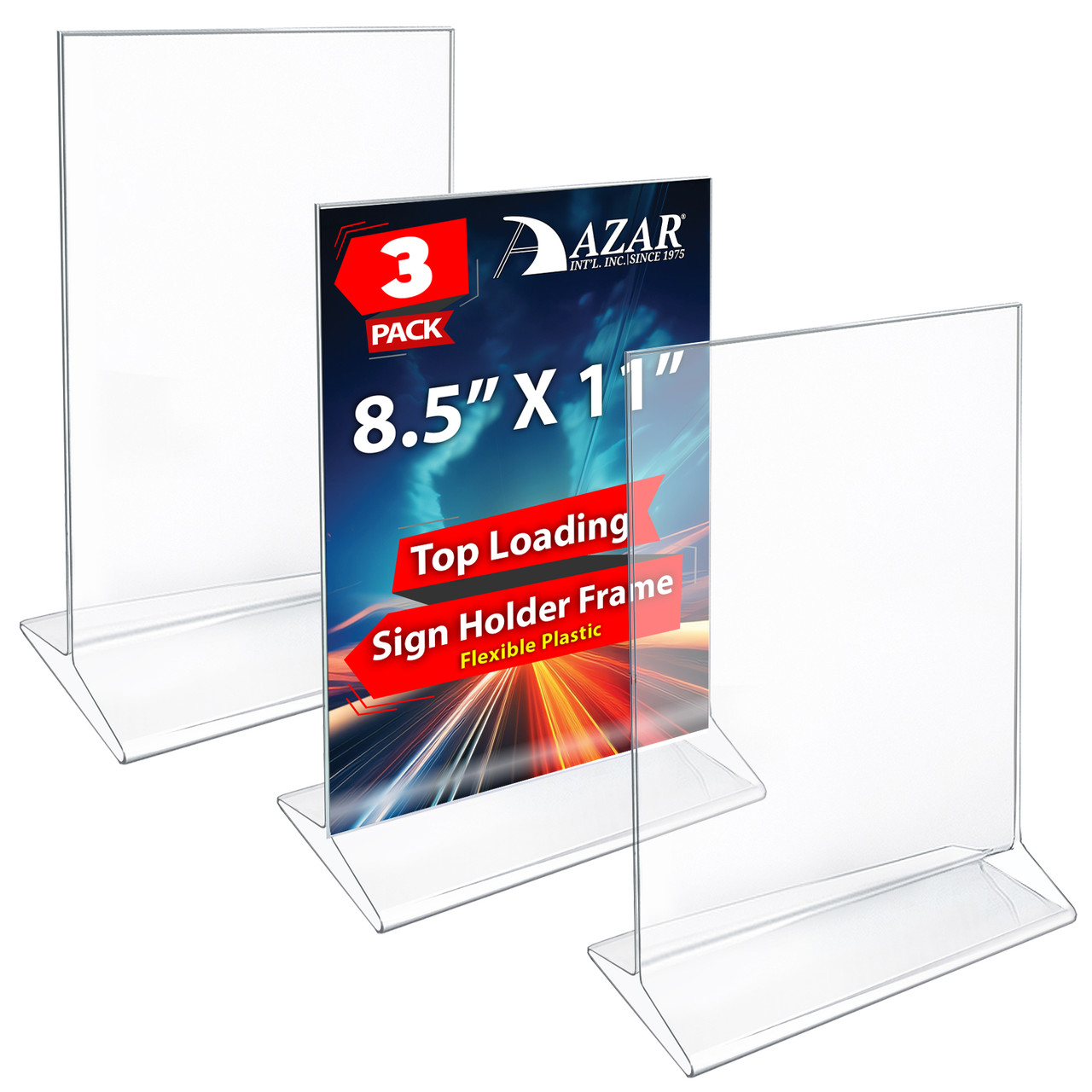 Top Load Sign Holder, 8.5” x 11”, Flexible Plastic, 3-Pack