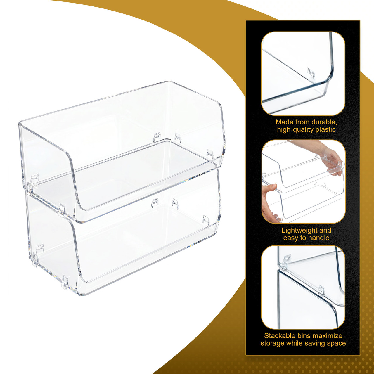 Large Wide Clear Stackable Bin, 2-Pack