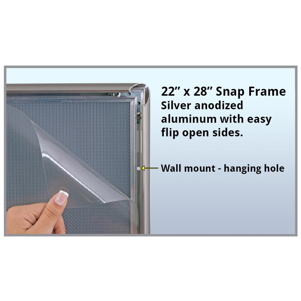 Azar Displays Snap Frame, Double-Sided, 22 x 28, Silver