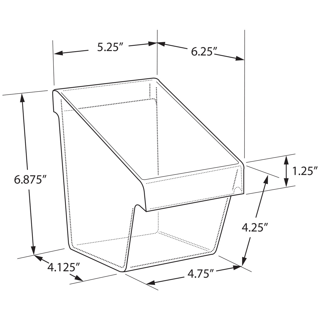 Small Clear Plastic Molded Bucket, Storage Container Bin for Pegboard,  Slatwall, or Counter with 2 Metal U-Hooks, Size: 5.25W x 6.25D x 6.875H,  4-Pack - Azar Displays