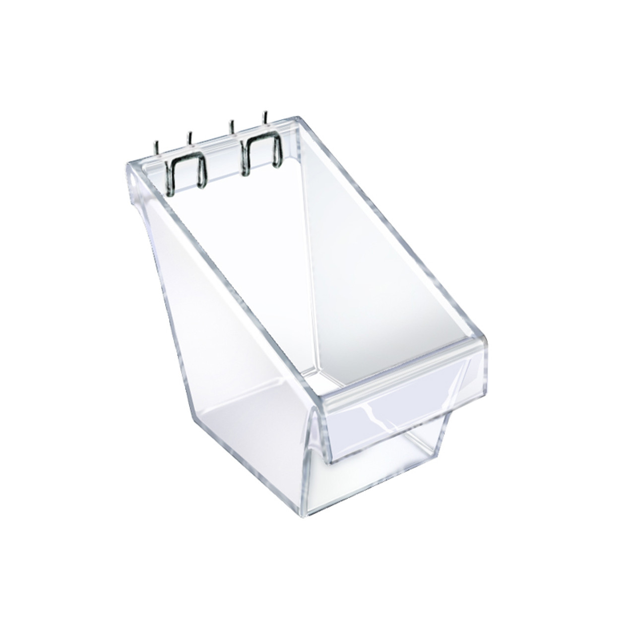 Mini Clear Plastic Molded Bucket, Storage Container Bin for Pegboard,  Slatwall, or Counter with 2 Metal U-Hooks, Size: 4 W x 6.875 D x 5.87H,  4-Pack - Azar Displays