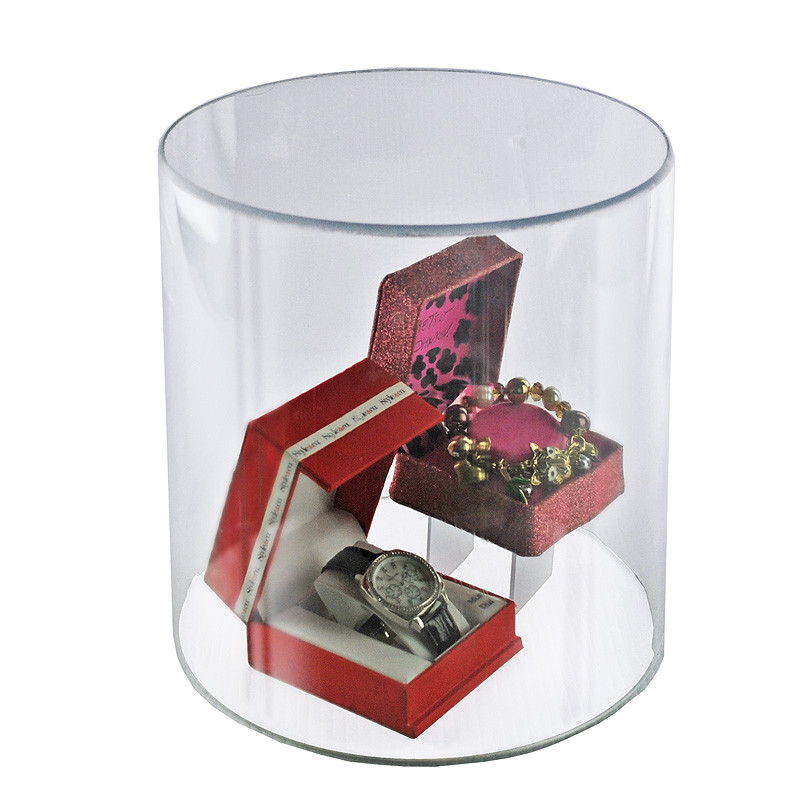 Clear Acrylic Cylinder Display, Plastic Round Container and Riser, 8