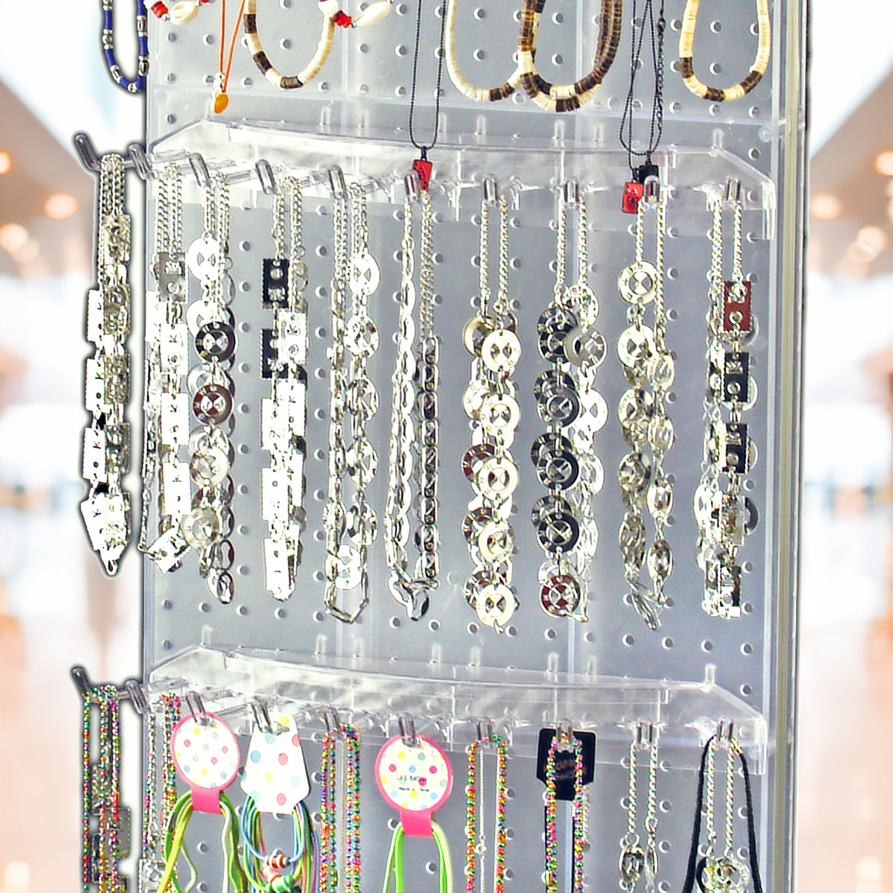 Ten Hook Necklace Bar for Pegboard or Slatwall. Overall