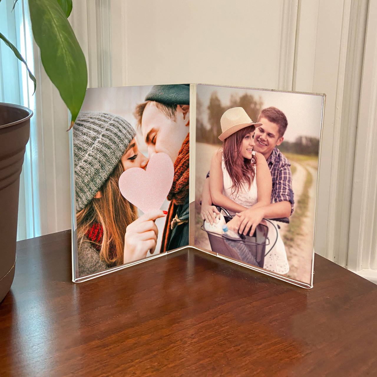Clear Acrylic Double Photo Holder, Side by Side Dual Frame , Size