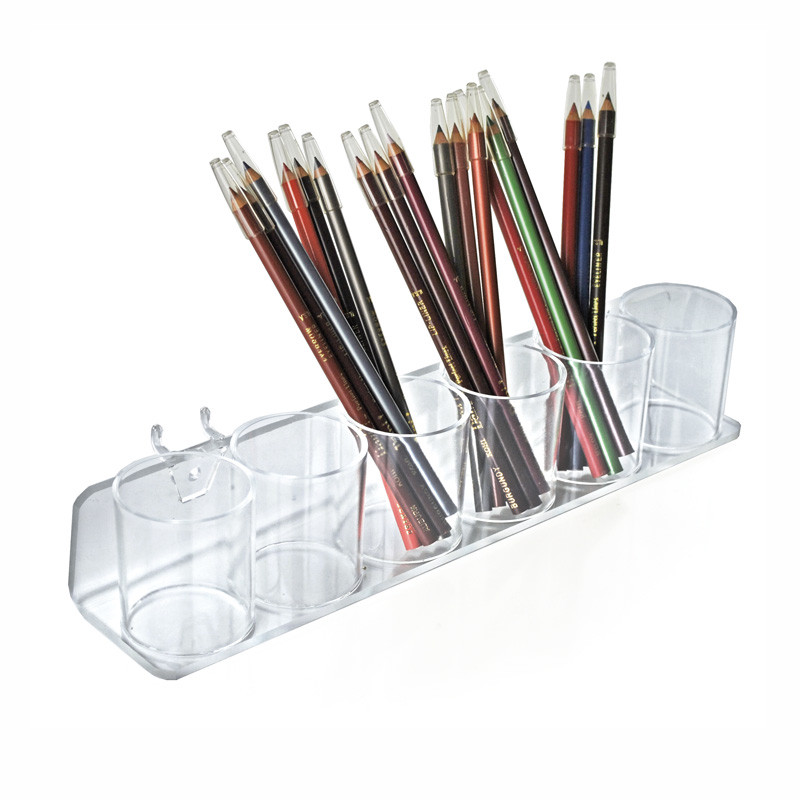Clear Acrylic Six in a Row Cup Holder for Pencils, Pens, or Brushes, Cosmetic Pen Cup Display