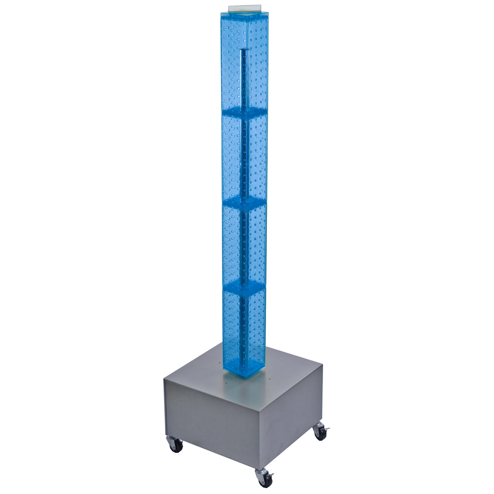 Four-Sided Pegboard Tower Floor Display on Revolving Wheeled Metal Base ...