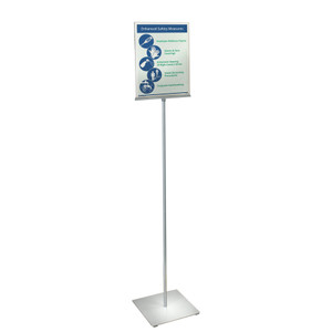 Pedestal Sign Holder Stand, Silver - Double Sided - Displays Market