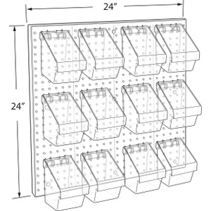 Azar Displays 700685 12 Bucket Peg Wall Accessory Organizer Set 24W x 24H Pegboard Panel, Clear