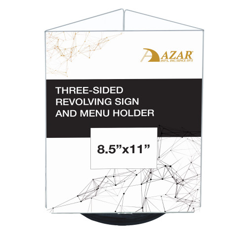 Display three messages in one compact footprint with this rotating 8.5" x 11" acrylic sign holder.