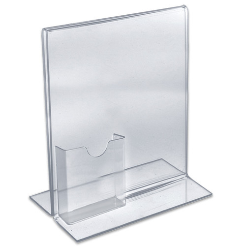 Clear Acrylic Double Sided T-Shape Sign Holder Frame with Attached Brochure Holder Pocket, Frame Size: 8.5"W x 11"H, 10-Pack