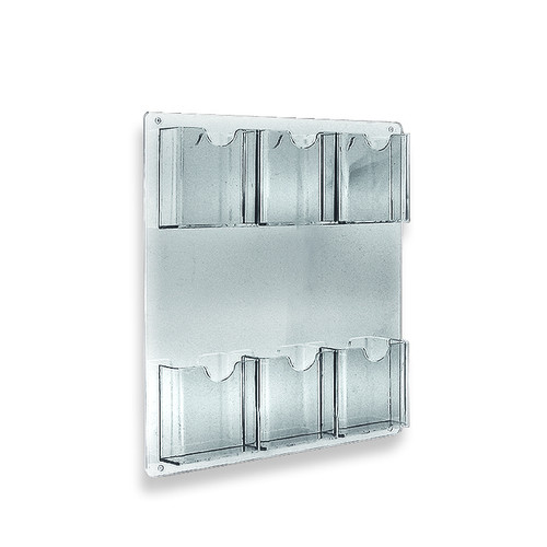 Six Pocket Tri-Fold Wall Rack. Clear Acrylic Wall Mount Brochure Holder for Tri-Fold Size Pamphlets, Overall Size: 14.75"W x 16.25"H, 2-Pack