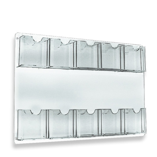 Ten Pocket Tri-Fold Wall Rack. Clear Acrylic Wall Mount Brochure Holder for Tri-Fold Size Pamphlets, Vertical Alignment, Overall Size: 23.75” w x 15.75” h, 2-Pack