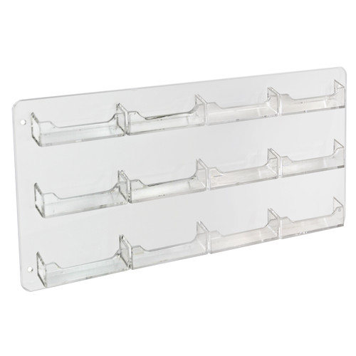 12 Pocket Business Card and Gift Card Wall Rack. Clear Acrylic Wall Mount Card Holder, Overall Size: 17.25"W x 8.5"H, 2-Pack