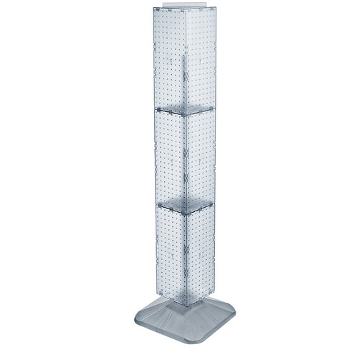 Four-Sided Pegboard Floor Display on Revolving Base. Spinner Rack Tower. Panel Size: 8"W x 60"H