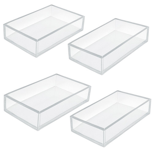 Deluxe 3 Piece Clear Acrylic Tray Set, Two Narrow Rectangle Trays