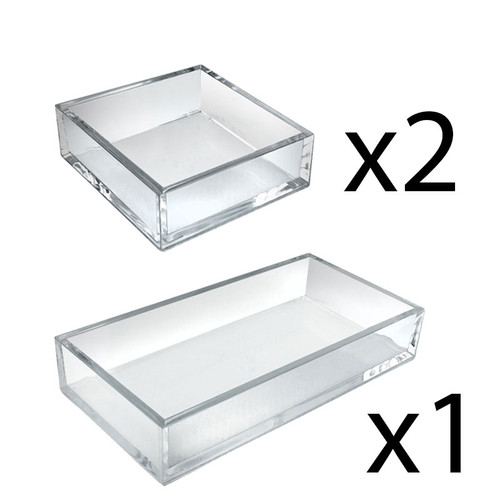 Deluxe 3 Piece Clear Acrylic Tray Set, Two Narrow Rectangle Trays
