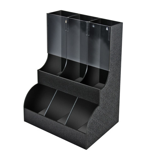 CLOSEOUT: Black Six Compartment Two-tiered Condiment Organizer with Clear Front