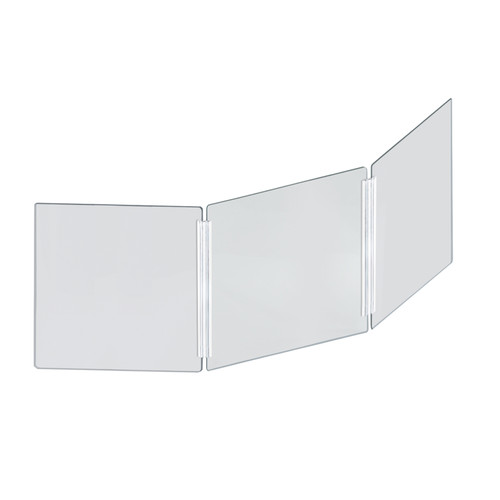 Medium 60" wide x 20" high Clear Acrylic Tri Fold PLEXIGLASS Protective Shield, Sneeze Guard, Personal Barrier, adjustable heights for pass through on the bottom