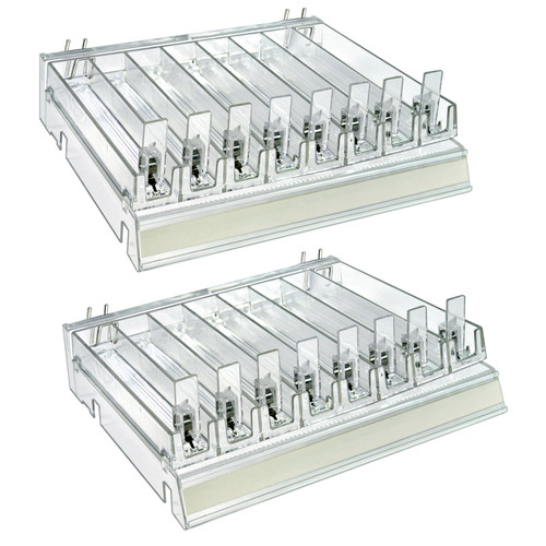Clear 8 Compartment Divider Bin Cosmetic Tray with Pushers - 8 Slots per Tray, 2-Pack
