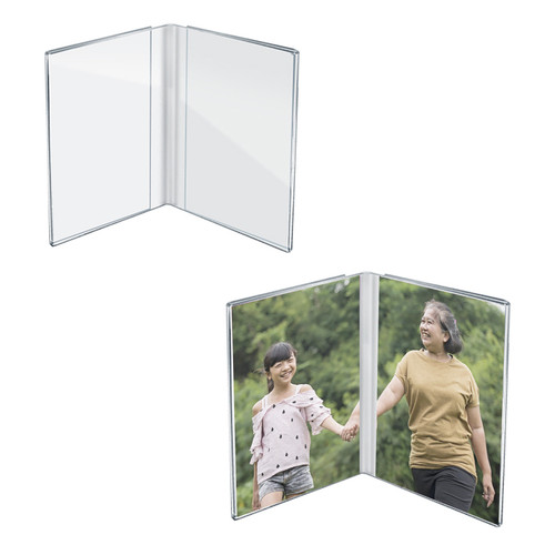 Azar Displays Clear Acrylic Double Photo Holder, Side by Side Dual Frame ,  Size 6W x 4H