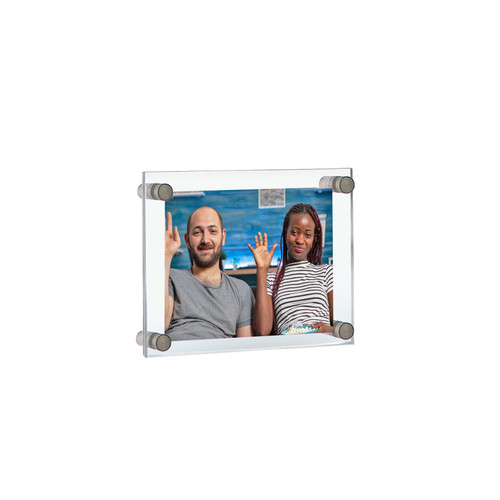 Floating Acrylic Wall Frame with Silver Stand Off Caps: 8.5" x 5.5" Graphic Size, Overall Frame Size: 12.5" x 9.5", GIFT SHOP