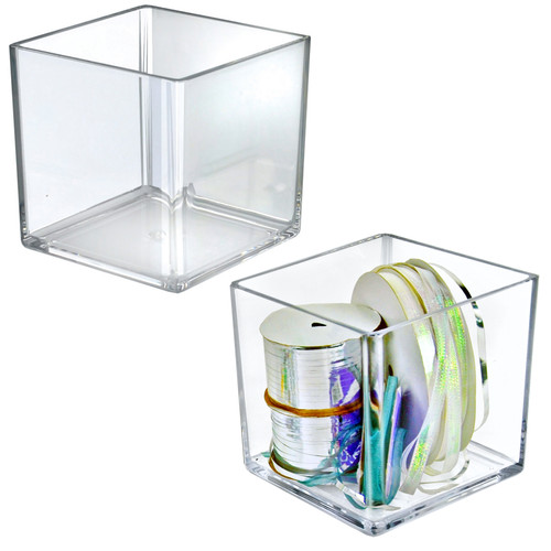 6" Deluxe Clear Acrylic Square Cube Bin for Counter, 2-Pack
