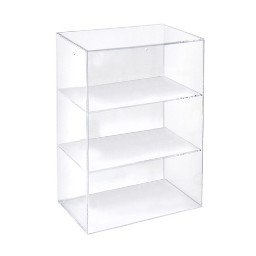 Acrylic Countertop Open Case 12.375" Wide w/ 2 Non-Removable Shelves and Wall Hanging Holes