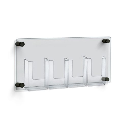 Four-Pocket Trifold Wall Mount Brochure Holder with Black Stand Off Caps: Overall Measurement: 23"W X 11"H