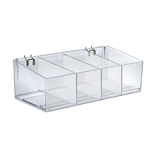 Clear 16” wide Open Bin Tray for Pegboard or Slatwall. Storage
