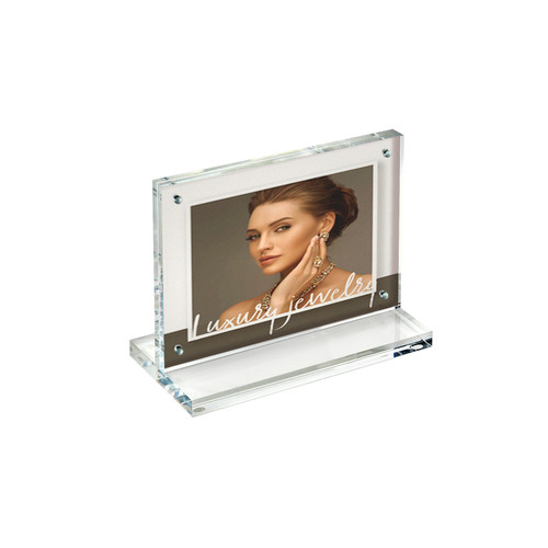 Slim Deluxe Acrylic Block Frame 7” x 5” on ½” Acrylic Base with Magnet Closure and Rubber Bumpers, Landscape/Horizontal, GIFT SHOP