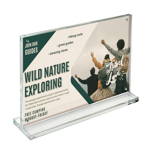 Slim Deluxe Acrylic Block Frame 11” x 8.5” on ½” Acrylic Base with Magnet Closure and Rubber Bumpers, Landscape/Horizontal, GIFT SHOP