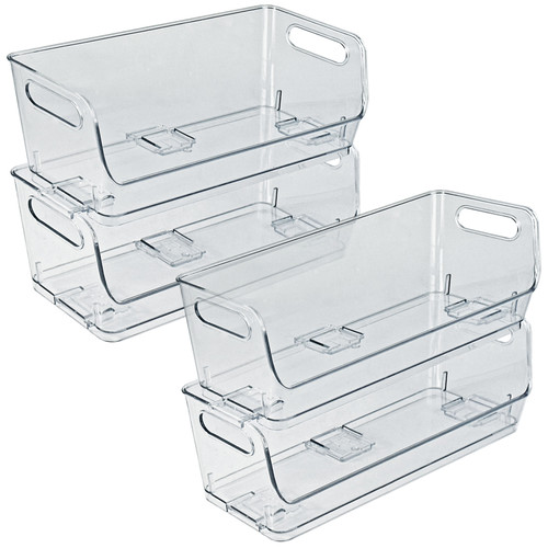 Stackable Narrow Pantry Storage Bin Clear Organizer, 4-Pack