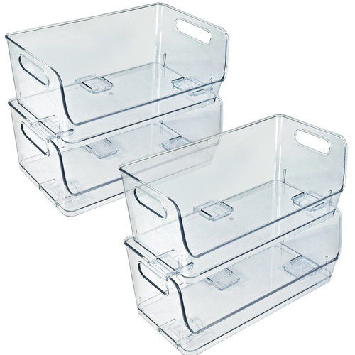 Stackable Wide Pantry Storage Bin Clear Organizer, 4-Pack
