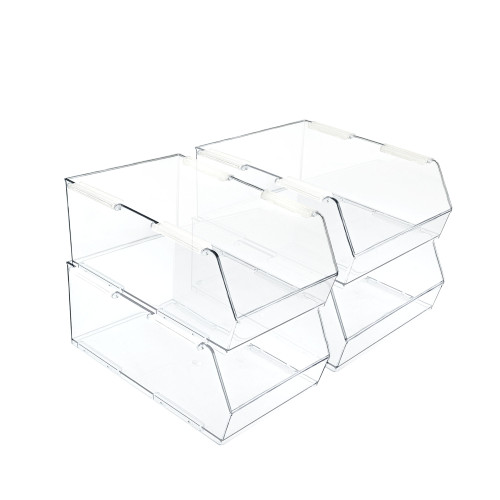 Large Narrow Clear Stackable Bin, 4-Pack