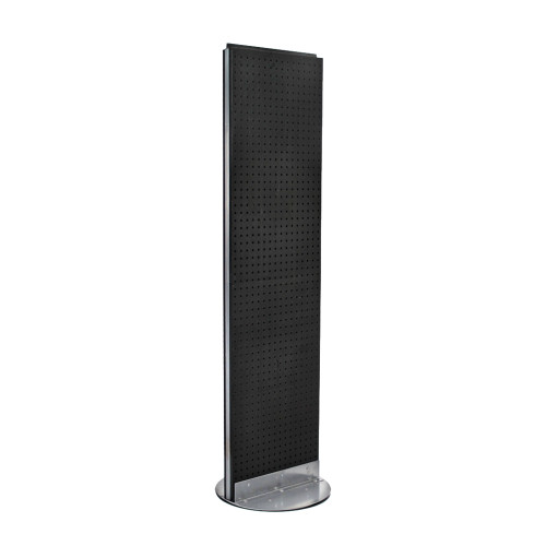 Increase retail sales with this black two-sided magnetic pegboard floor display spinner rack.