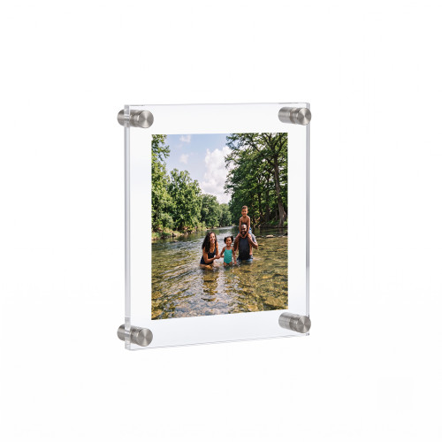 Floating Acrylic Wall Frame with Silver Stand Off Caps: 8" x 10" Graphic Size, Overall Frame Size: 12" x 14"