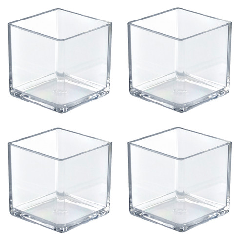 4" Deluxe Clear Acrylic Square Cube Bin for Counter, 4-Pack