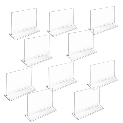 Top Loading Clear Acrylic T-Frame Sign Holder 6" Wide x 5.5'' High-Horizontal, 10-Pack